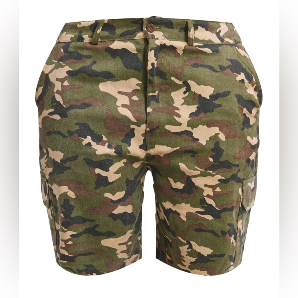 Brand New Pretty Little Things Shape Green Camo Longline Shorts - Picture 3 of 3